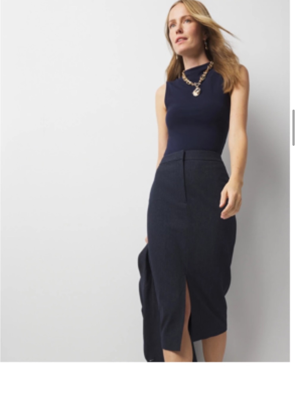WHBM denim look Navy Pencil Skirt with Front slit